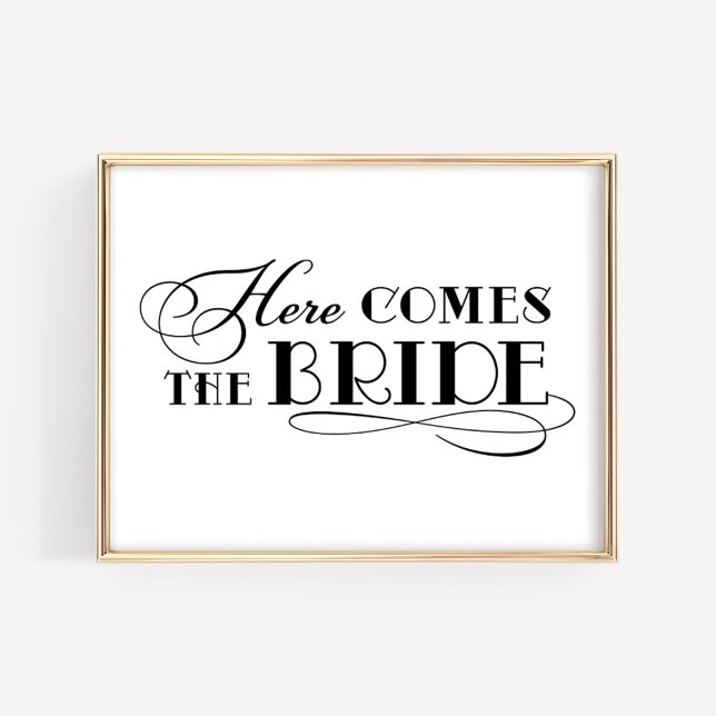 Poster Sinal de Cerimônia de Casamento Preto Aqui Vem a N (Criador carregado)