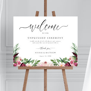 Poster Sinal de Cerimônia Não Conectada Floral Rosa Blush