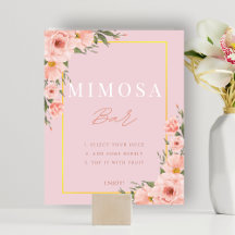 Sinal de Chá de Bar Mimosa Floral Rosa Blush