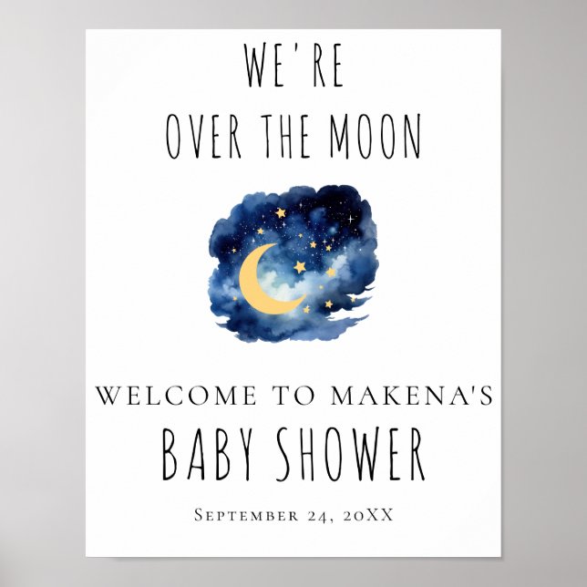 Poster Sinal de Chá de Bebê Além da Lua (Frente)