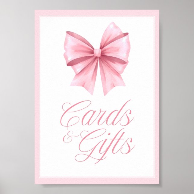 Poster Sinal de Chá de Bebê Coquette com Laço Rosa (Frente)