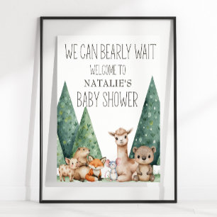 Poster Sinal de Chá de Bebê de Animais da Floresta Boho