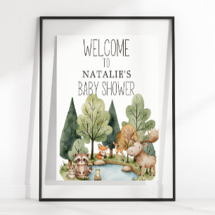 Poster Sinal de Chá de Bebê de Animais da Floresta Boho