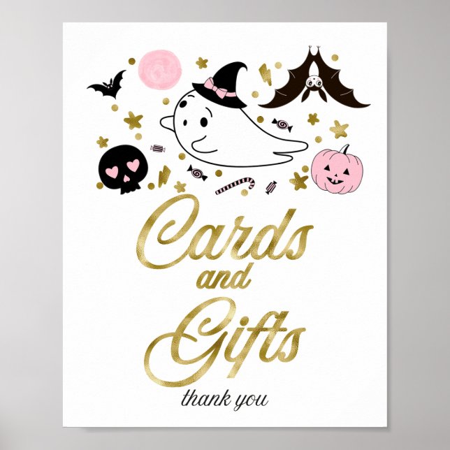 Poster Sinal de Chá de Bebê de Menina de Halloween com Ca (Frente)