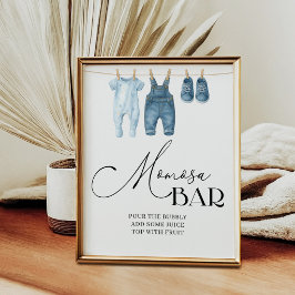 Poster Sinal de Chá de Bebê Momosa Bar Denim Azul Jeans