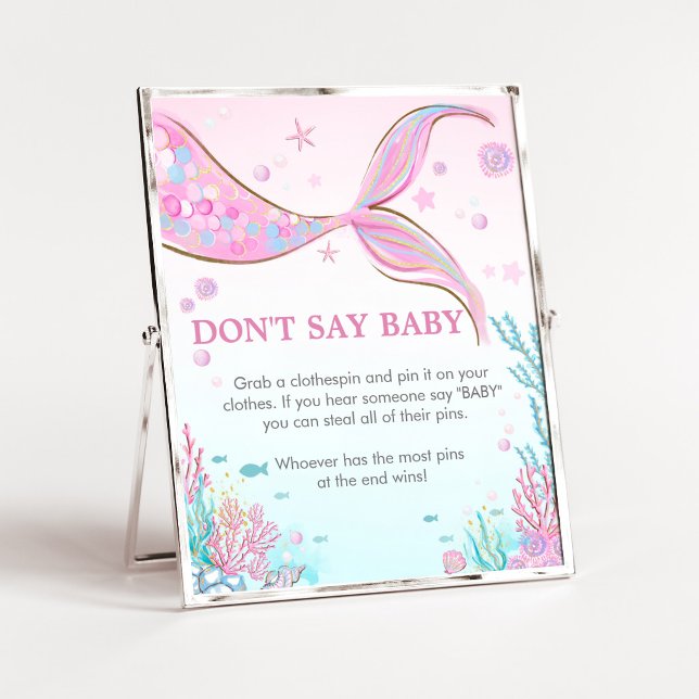 Poster Sinal de Chá de Bebê Sereia Não Diga Bebê (Under the Sea Baby Shower Don't Say Baby Sign)