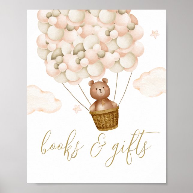 Poster Sinal de Chá de Bebê Urso de Pelúcia Livros e Pres (Frente)