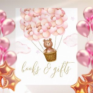 Poster Sinal de Chá de Bebê Urso de Pelúcia Rosa Livros e