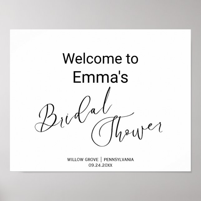 Poster Sinal de Chá de Caligrafia Negra Simples (Frente)