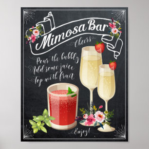 Poster Sinal de Chá de casamento floral Mimosa Bar