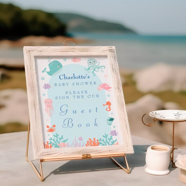 Poster Sinal de Chá de fraldas Convidado Pastel Undersea (Criador carregado)