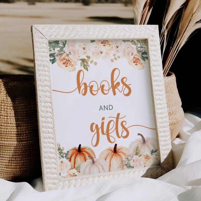 Poster Sinal De Chá de fraldas De Abóbora E Presente (Criador carregado)