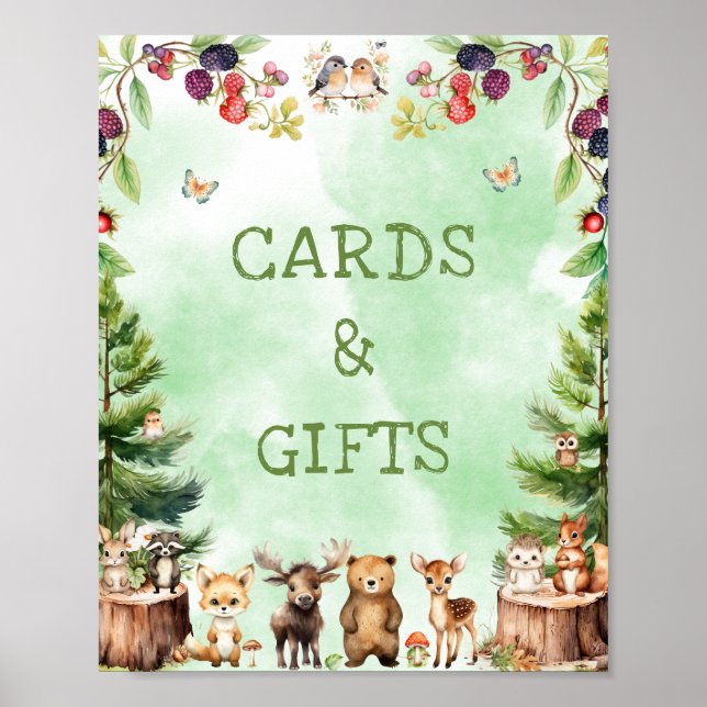 Poster Sinal de Chá de fraldas de Animais da Floresta (Frente)