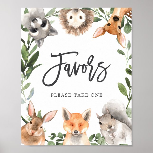 Poster Sinal de Chá de fraldas de Animais da Floresta (Frente)