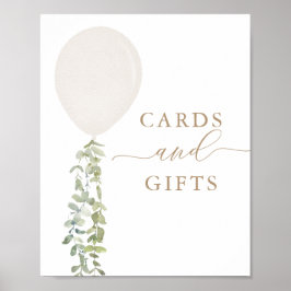 Poster Sinal de Chá de fraldas de Balão Branco e Presente