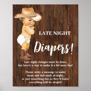 Poster Sinal de Chá de fraldas de Cowboy Noite Atrasada d
