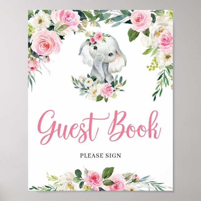 Poster Sinal de Chá de fraldas de Elefante para Menina Gi (Frente)