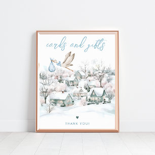 Poster Sinal de Chá de fraldas de Inverno do Stork Boy