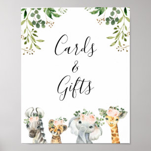 Poster Sinal de Chá de fraldas de Meninas de Animais Saf