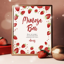 Poster Sinal de Chá de fraldas de Morangos Bar Mimosa
