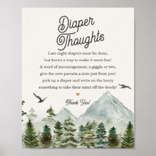 Poster sinal de chá de fraldas de pensamentos em floresta