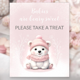 Poster Sinal de Chá de fraldas do Urso Polar Rosa
