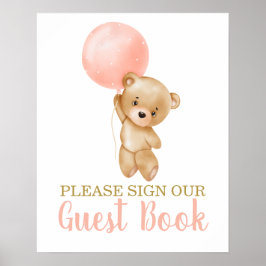 Poster Sinal de Chá de fraldas do Urso Rosa Rosa, Cinza,
