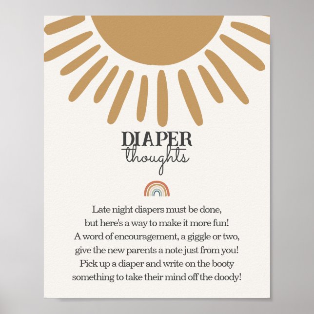 Poster sinal de chá de fraldas dos pensamentos de fralda (Frente)