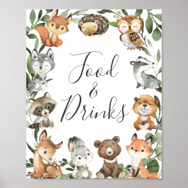 Poster Sinal de Chá de fraldas e de Bebidas de Animais da (Frente)