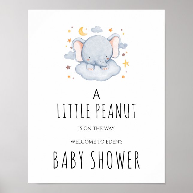 Poster Sinal de Chá de fraldas Elefante Dormindo (Frente)