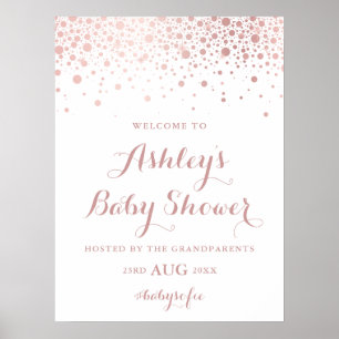 Poster Sinal de Chá de fraldas Faux Rosa Gold Foil Confe
