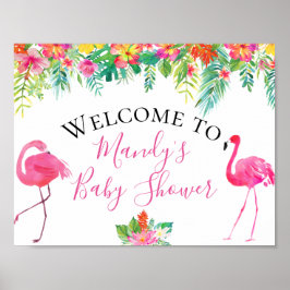 Poster Sinal de Chá de fraldas Flamingo Tropical Floral