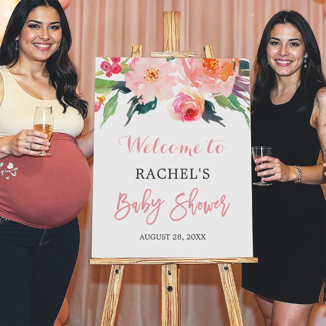 Poster Sinal de Chá de fraldas Floral de Aquarela Quimoló (Criador carregado)