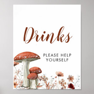 Poster Sinal de Chá de fraldas Floral de Boho Mushroom