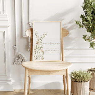 Poster Sinal de Chá de fraldas Floral de Páscoa Asbunny