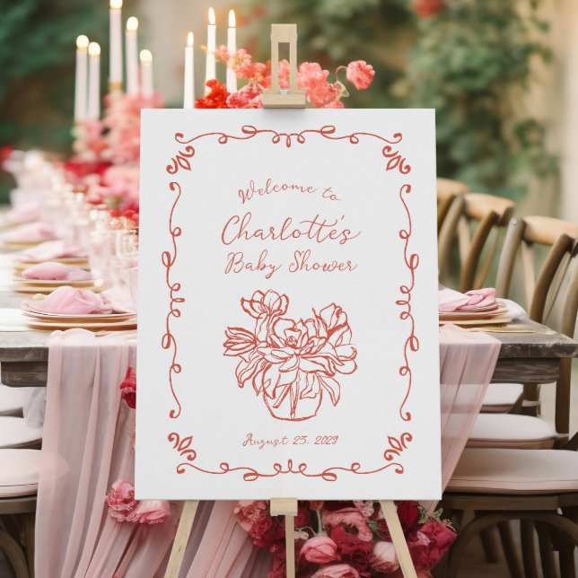 Poster Sinal de Chá de fraldas Ilustrado Manuscrito Whims (Criador carregado)