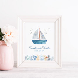 Poster Sinal de Chá de fraldas Náutico do Sweet Sailboat