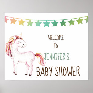 Poster Sinal de Chá de fraldas Personalizável do Unicorn 