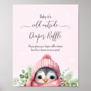 Poster Sinal de Chá de fraldas Pinguim-Rosa Pintonês