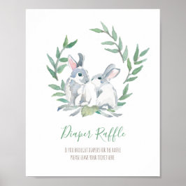 Poster Sinal de Chá de fraldas Raffle Fralda Bunnies Wood