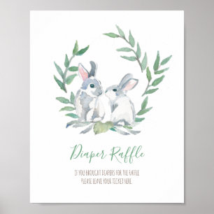 Poster Sinal de Chá de fraldas Raffle Fralda Bunnies Wood