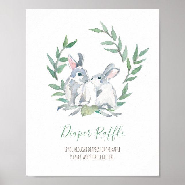 Poster Sinal de Chá de fraldas Raffle Fralda Bunnies Wood (Frente)