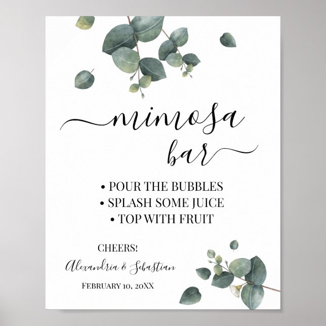 Poster Sinal de Chá de Noiva com Barra de Mimosa de Verde (Frente)