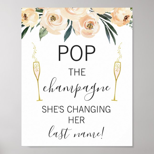Poster Sinal de Chá de Noiva com Copos Florais de Creme (Frente)
