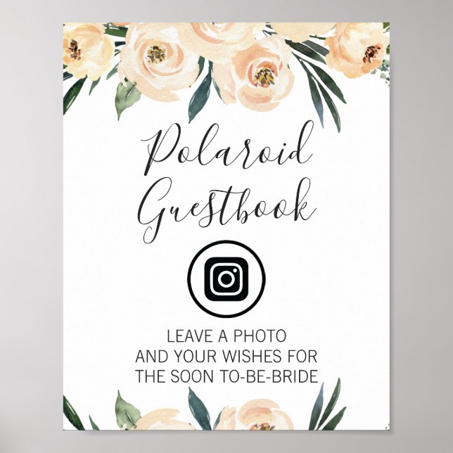 Poster Sinal de Chá de Noiva com Imagem Floral Creme Edit (Frente)