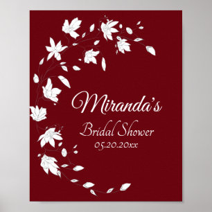 Poster Sinal de Chá de Noiva com Vinho de Outono e Floral