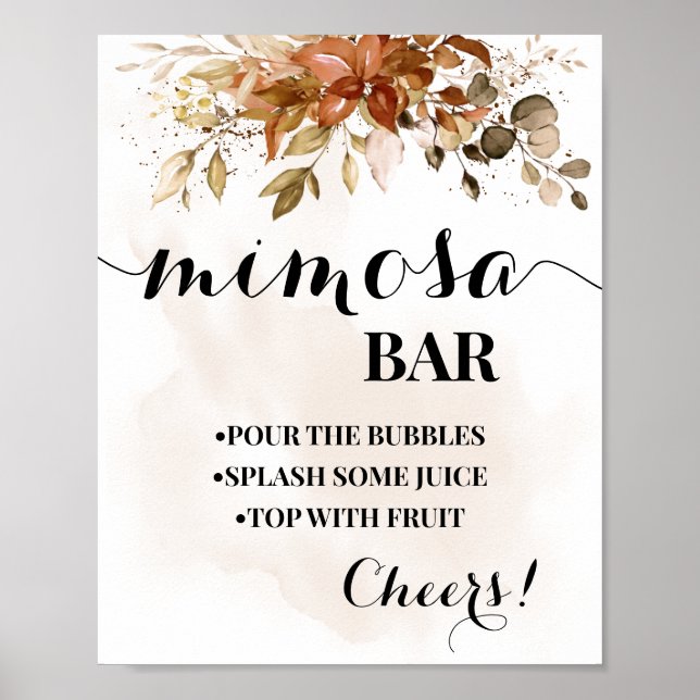 Poster Sinal de Chá de Noiva de Outono com Bar de Mimosa (Frente)