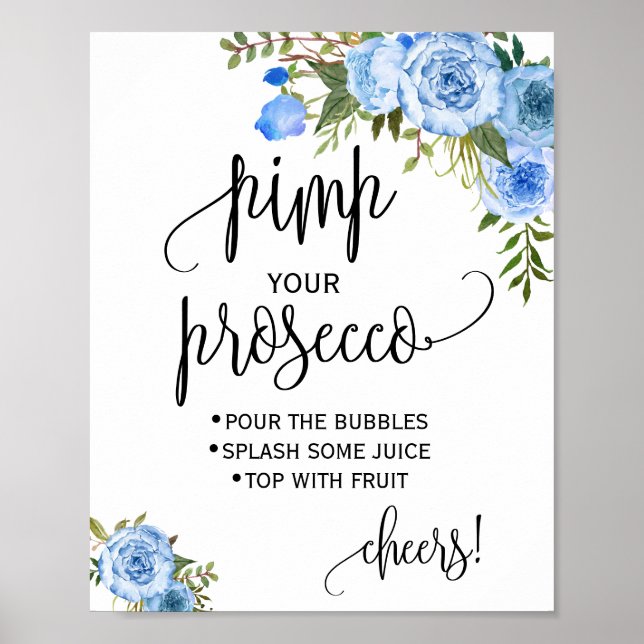 Poster Sinal de chá de noiva floral azul para personaliza (Frente)