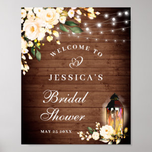 Poster Sinal de Chá de Noiva Floral com Rosas Madeira & B