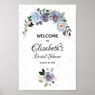 Poster Sinal de Chá de Noiva Floral em Aquarela Elegante